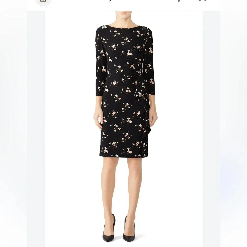 Lauren by Ralph Lauren Floral Black Jersey Dress size 8 christening party